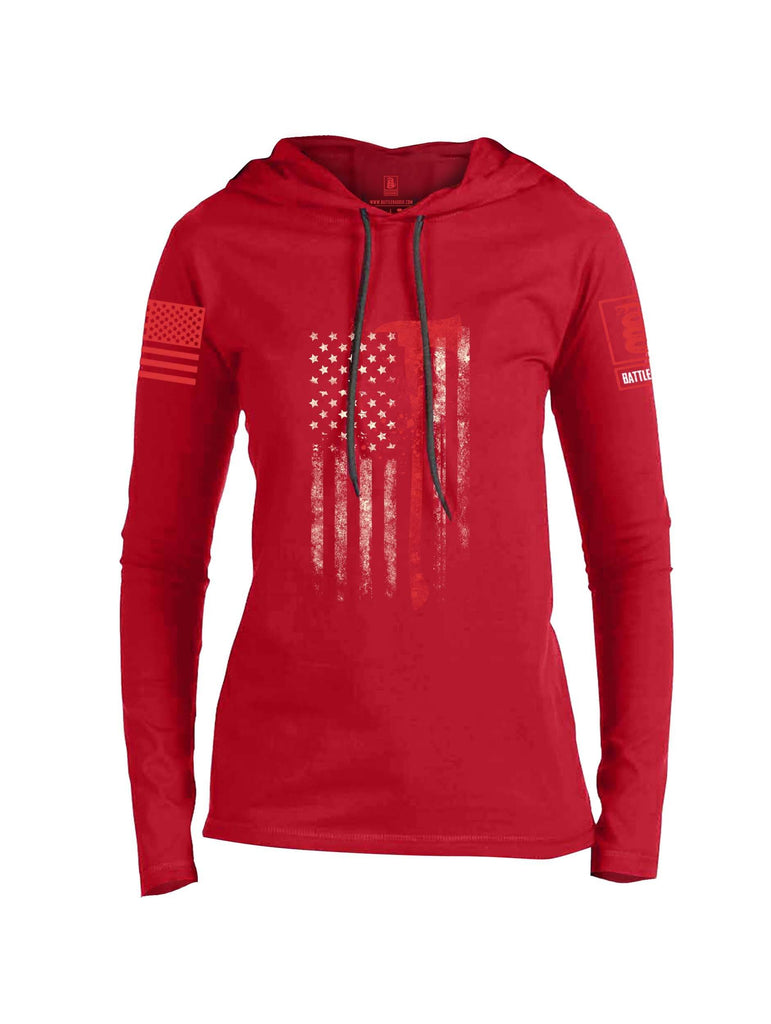 Battleraddle Firefighter Axe USA Flag Red Sleeve Print Womens Thin Cotton Lightweight Hoodie shirt|custom|veterans|Apparel-Womens Hoodie-Cotton