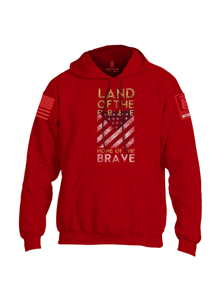 Battleraddle Land Of The Free Home Of The Brave Red Sleeve Print Mens Blended Hoodie With Pockets