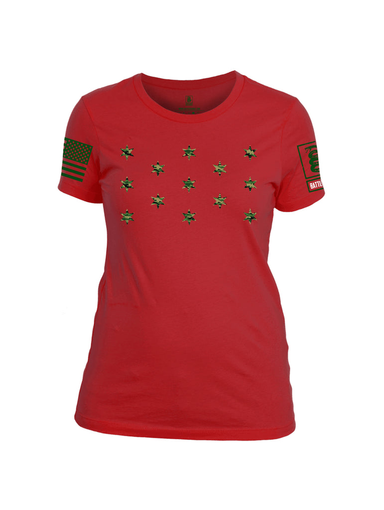Battleraddle The OG Star Flag Green Sleeve Print Womens Cotton Long Sleeve Crew Neck T Shirt