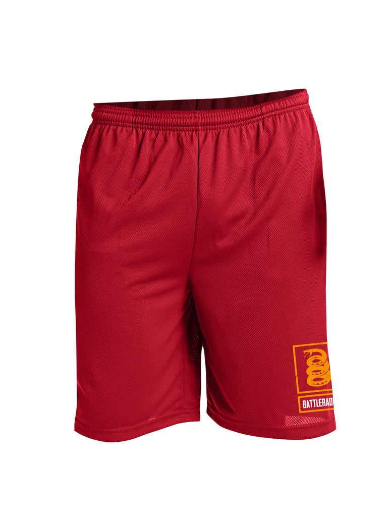 Battleraddle Snake Logo Orange Leg Print 100% Battlefit Polyester Mens Elastic Waistband Shorts With Pockets