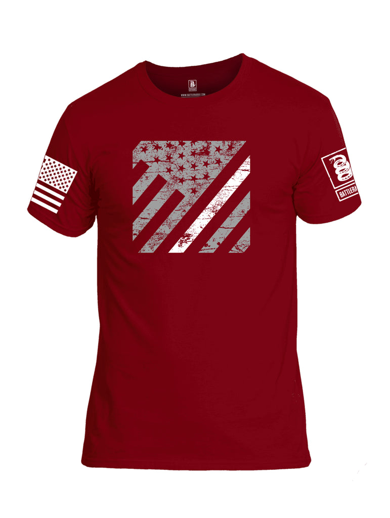 Battleraddle Vertical USA Flag White Line White Sleeve Print Mens Cotton Crew Neck T Shirt