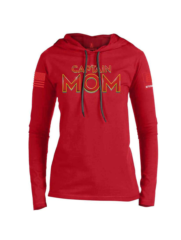 Battleraddle Captain Mom Red Sleeve Print Womens Thin Cotton Lightweight Hoodie