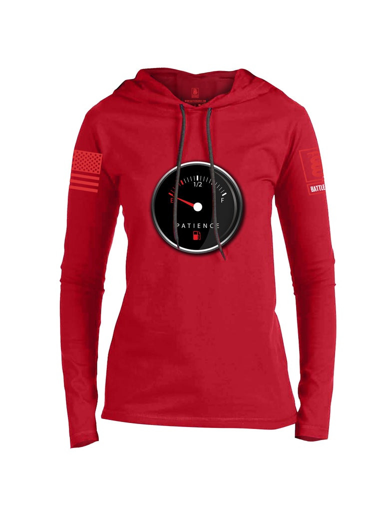 Battleraddle Patience Gauge Red Sleeve Print Womens Thin Cotton Lightweight Hoodie