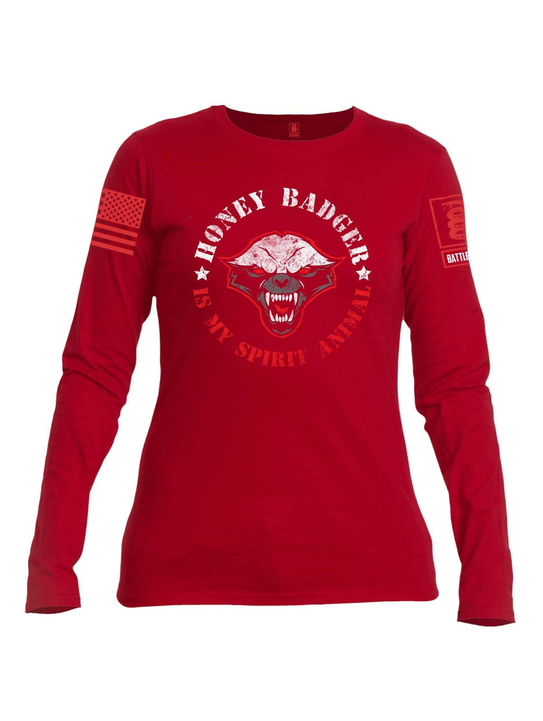 Battleraddle Honey Badger Is My Spirit Animal Red Sleeve Print Womens Cotton Long Sleeve Crew Neck T Shirt shirt|custom|veterans|Women-Long Sleeves Crewneck Shirt
