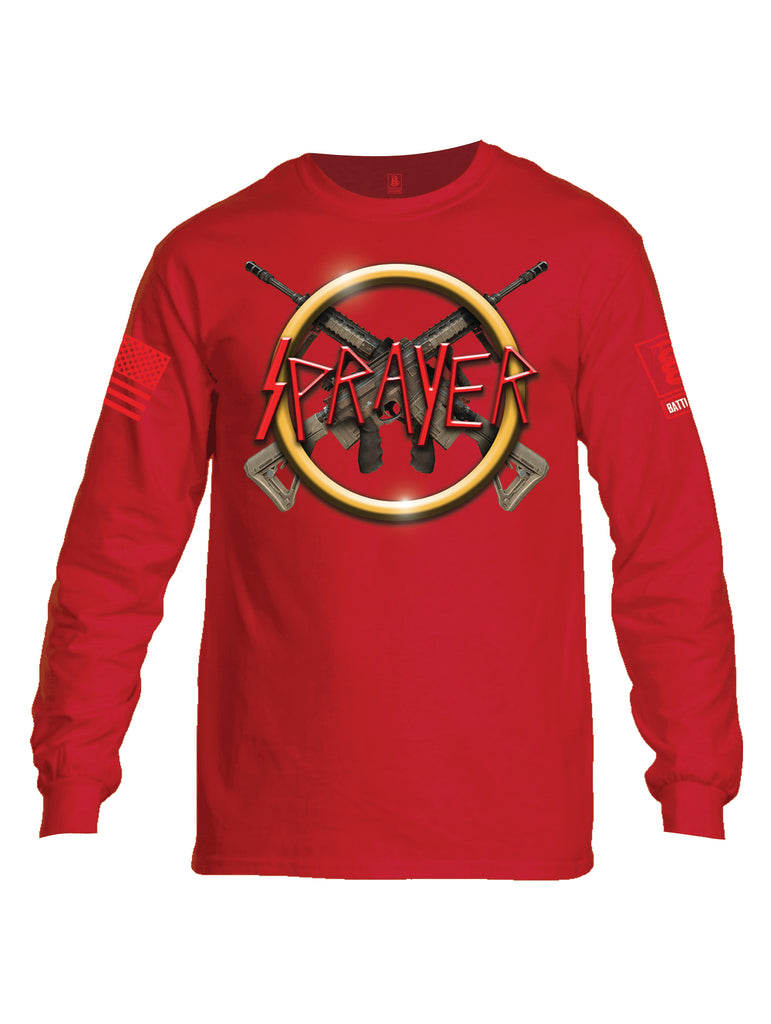 Battleraddle Sprayer Red Sleeve Print Mens Cotton Long Sleeve Crew Neck T Shirt