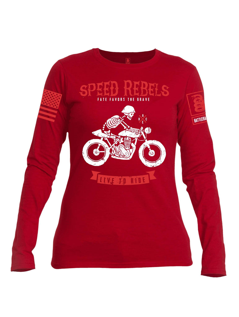 Battleraddle Speed Rebels Red Sleeve Print Womens Cotton Long Sleeve Crew Neck T Shirt shirt|custom|veterans|Women-Long Sleeves Crewneck Shirt