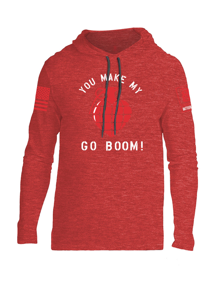 Battleraddle You Make My Heart Go Boom Red Sleeve Print Mens Thin Cotton Lightweight Hoodie