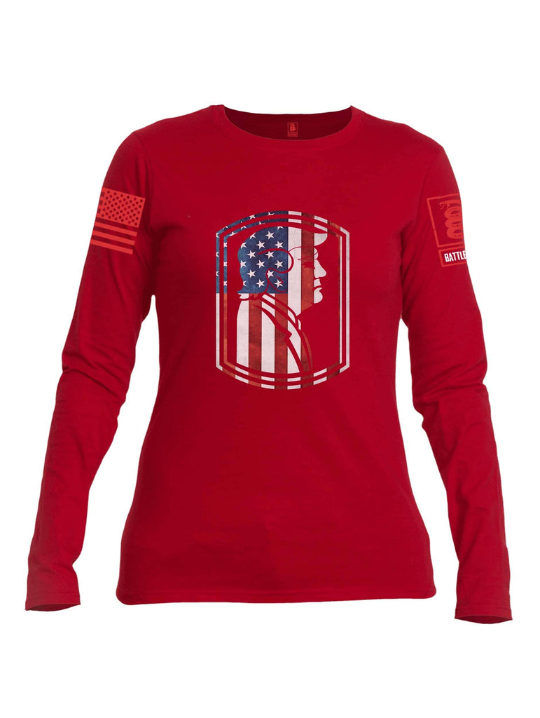 Battleraddle Trump Army USA Flag Red Sleeve Print Womens Cotton Long Sleeve Crew Neck T Shirt shirt|custom|veterans|Women-Long Sleeves Crewneck Shirt