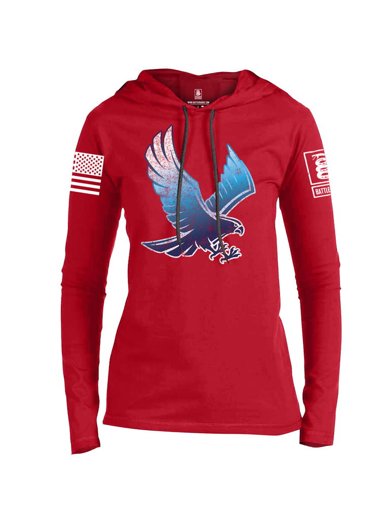 Battleraddle Blue Falcon Fuckin Buddies Over Since 1776 White Sleeve Print Womens Thin Cotton Lightweight Hoodie