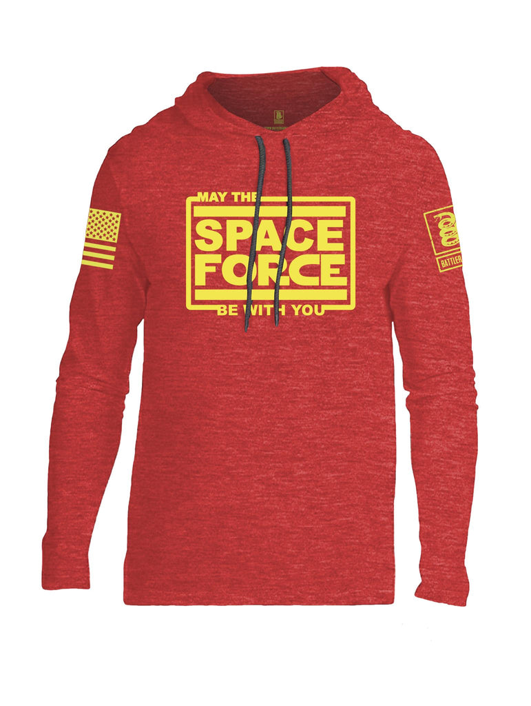 Battleraddle May The Space Force Be With You Yellow Sleeve Print Mens Thin Cotton Lightweight Hoodie