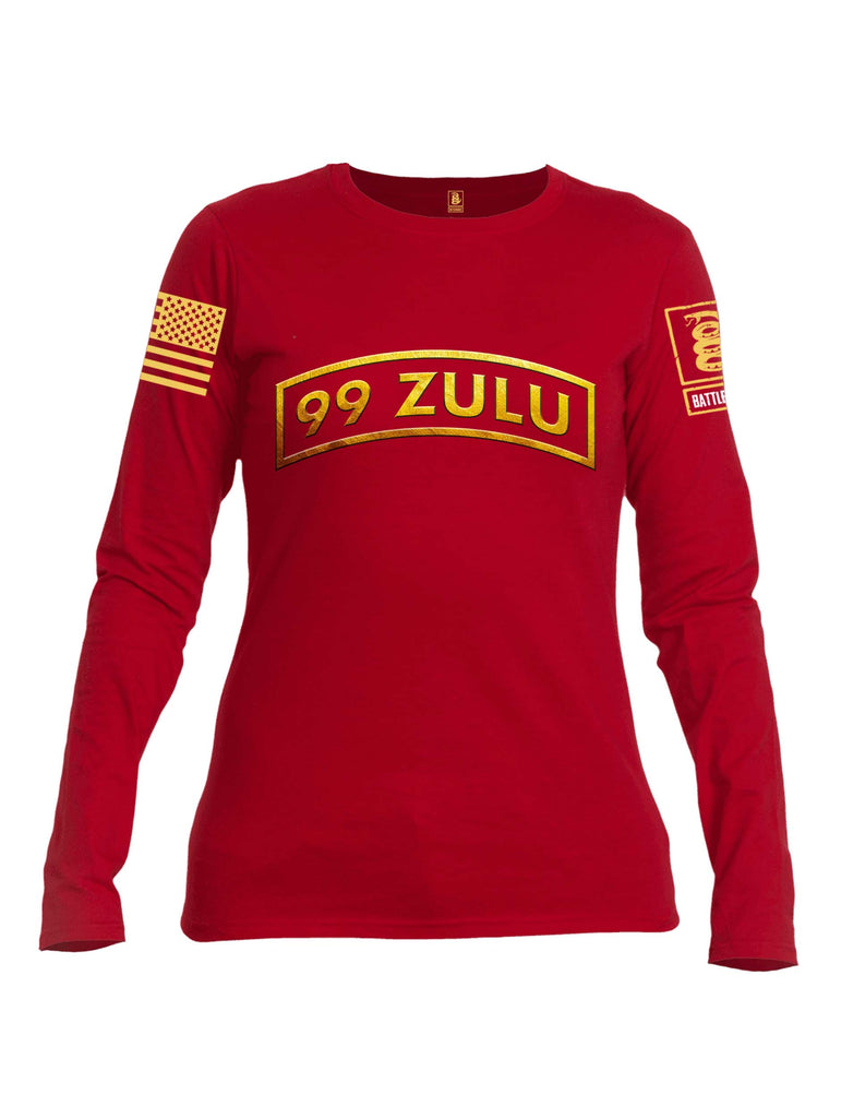 Battleraddle 99 Zulu Yellow Sleeve Print Womens Cotton Long Sleeve Crew Neck T Shirt