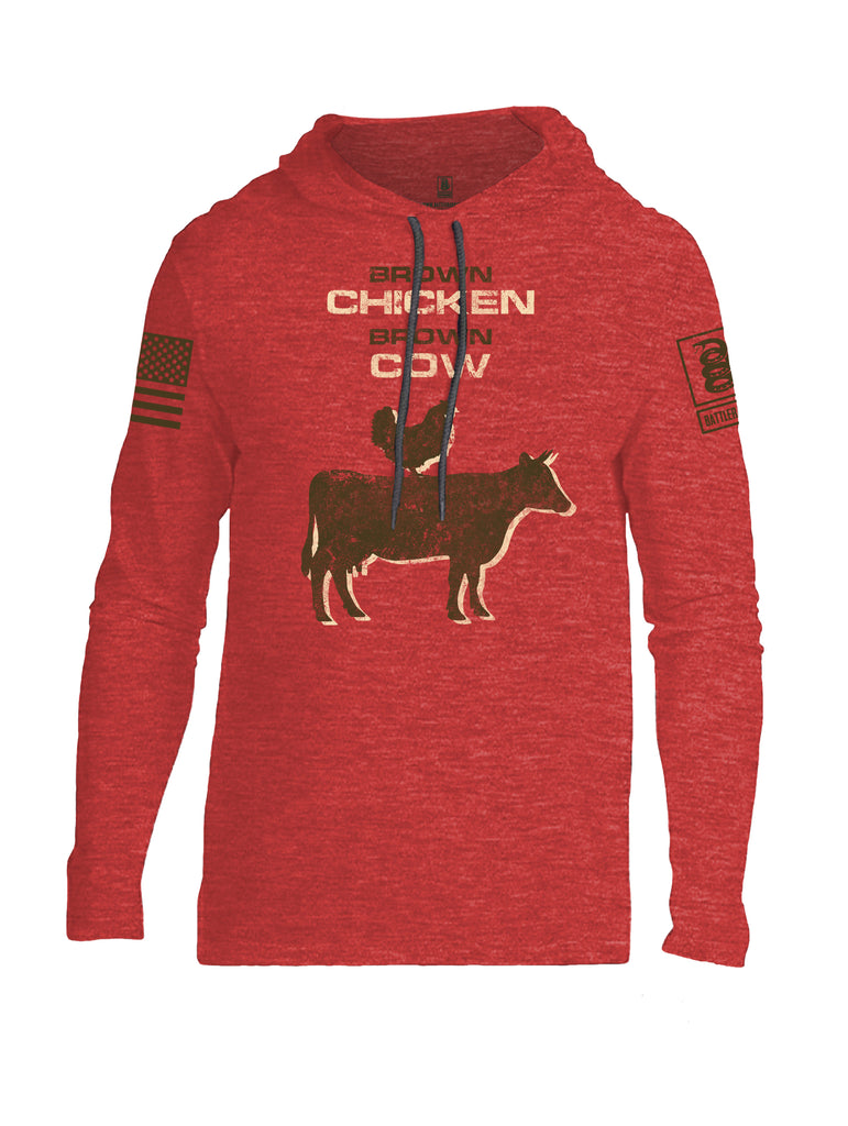 Battleraddle Brown Chicken Brown Cow Dark Brown Sleeve Print Mens Thin Cotton Lightweight Hoodie - Battleraddle® LLC