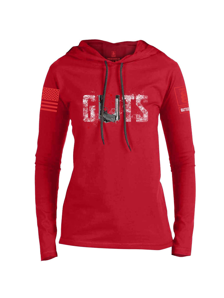 Battleraddle Guts Red Sleeve Print Womens Thin Cotton Lightweight Hoodie shirt|custom|veterans|Apparel-Womens Hoodie-Cotton