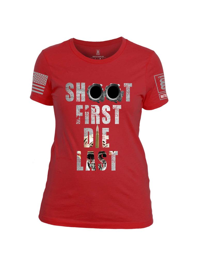 Battleraddle Shoot First Die Last Grey Sleeve Print Womens Cotton Crew Neck T Shirt