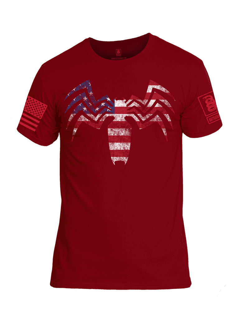 Battleradddle Venom USA Flag Red Sleeve Print Mens Cotton Crew Neck T Shirt - Battleraddle® LLC