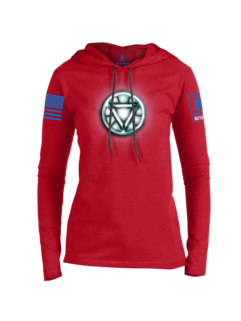 Battleraddle Iron Stark Chest ARC Reactor Blue Sleeve Print Womens Thin Cotton Lightweight Hoodie shirt|custom|veterans|Apparel-Womens Hoodie-Cotton