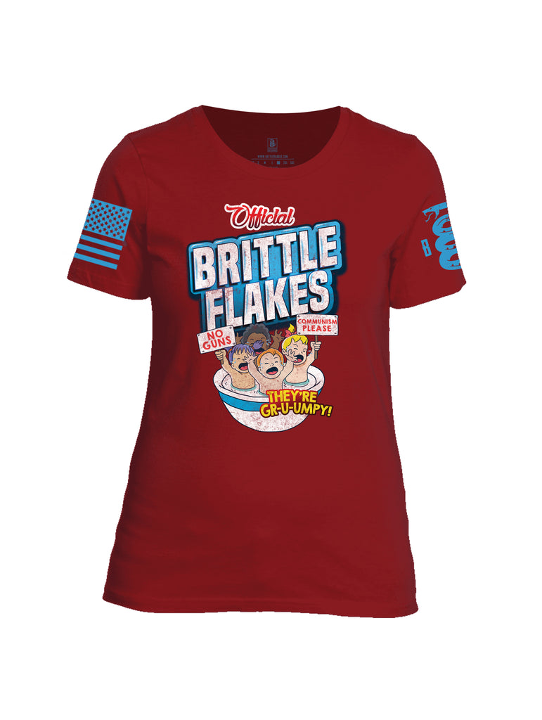 Battleraddle Official Brittle Flakes No Guns Communism Please They're Grumpy Blue Sleeve Print Womens Cotton Crew Neck T Shirt