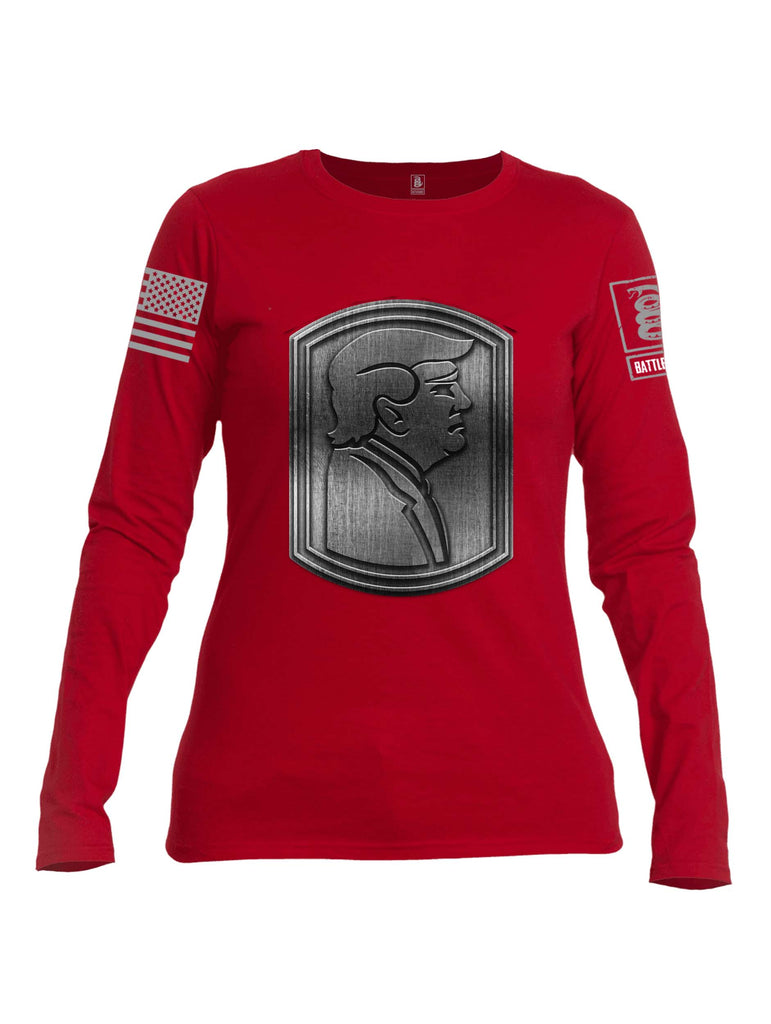 Battleraddle Trump Army Silver Grey Sleeve Print Womens Cotton Long Sleeve Crew Neck T Shirt