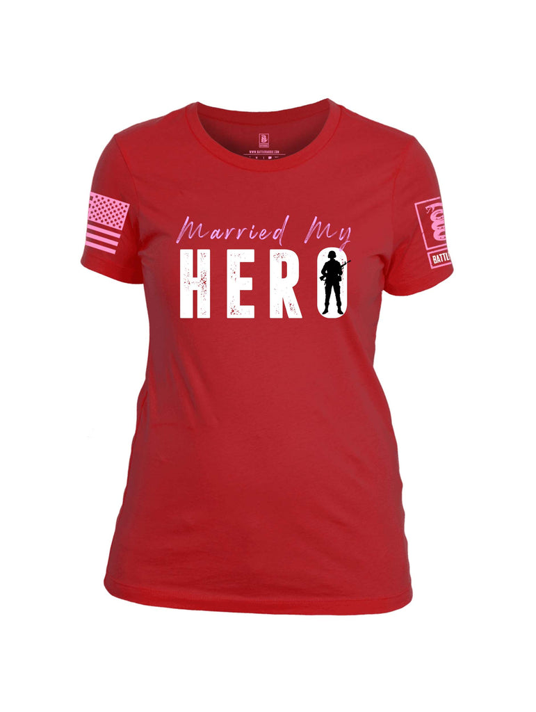 Battleraddle Married My Hero Pink Sleeve Print Womens 100% Battlefit Polyester Crew Neck T Shirt