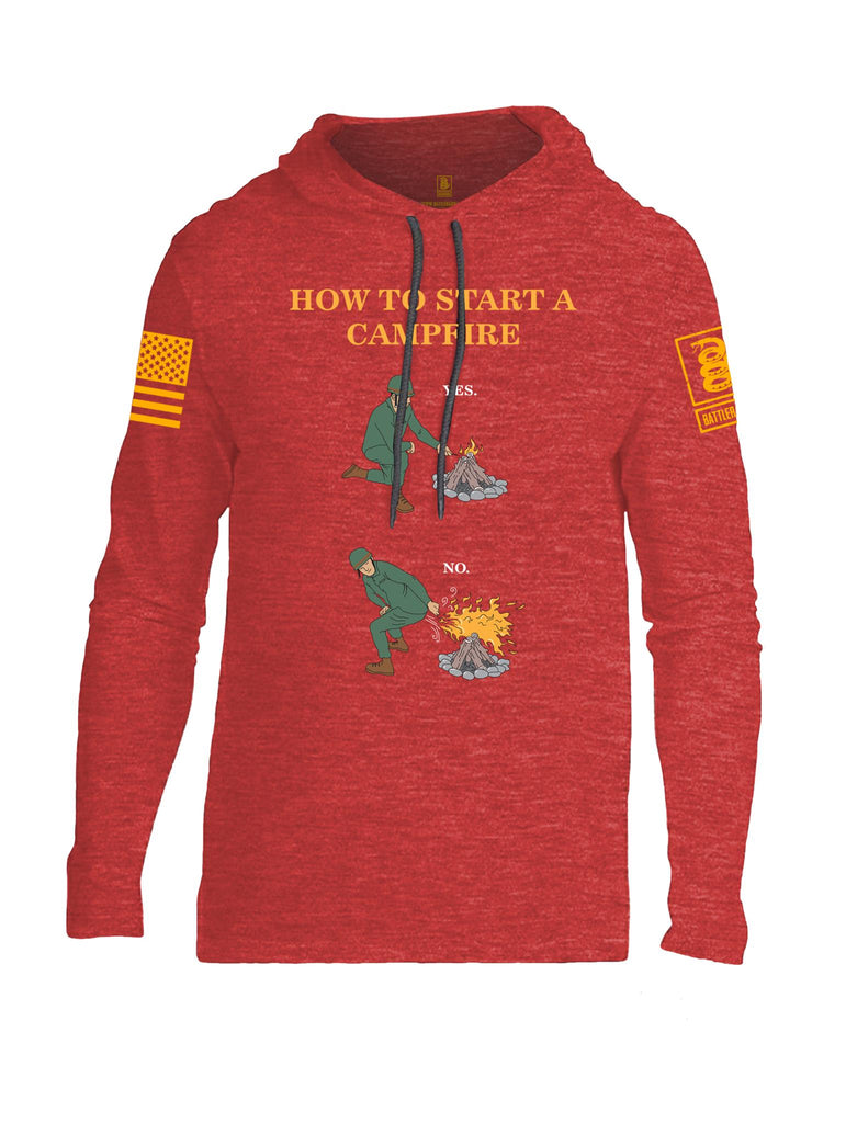 Battleraddle How To Start A Camp Fire Yes No Orange Sleeve Print Mens Thin Cotton Lightweight Hoodie