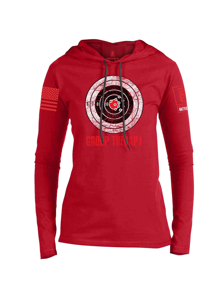 Battleraddle Group Therapy Red Sleeve Print Womens Thin Cotton Lightweight Hoodie shirt|custom|veterans|Apparel-Womens Hoodie-Cotton