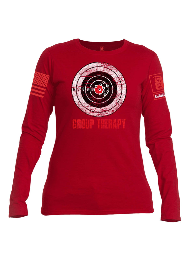 Battleraddle Group Therapy Red Sleeve Print Womens Cotton Long Sleeve Crew Neck T Shirt shirt|custom|veterans|Women-Long Sleeves Crewneck Shirt