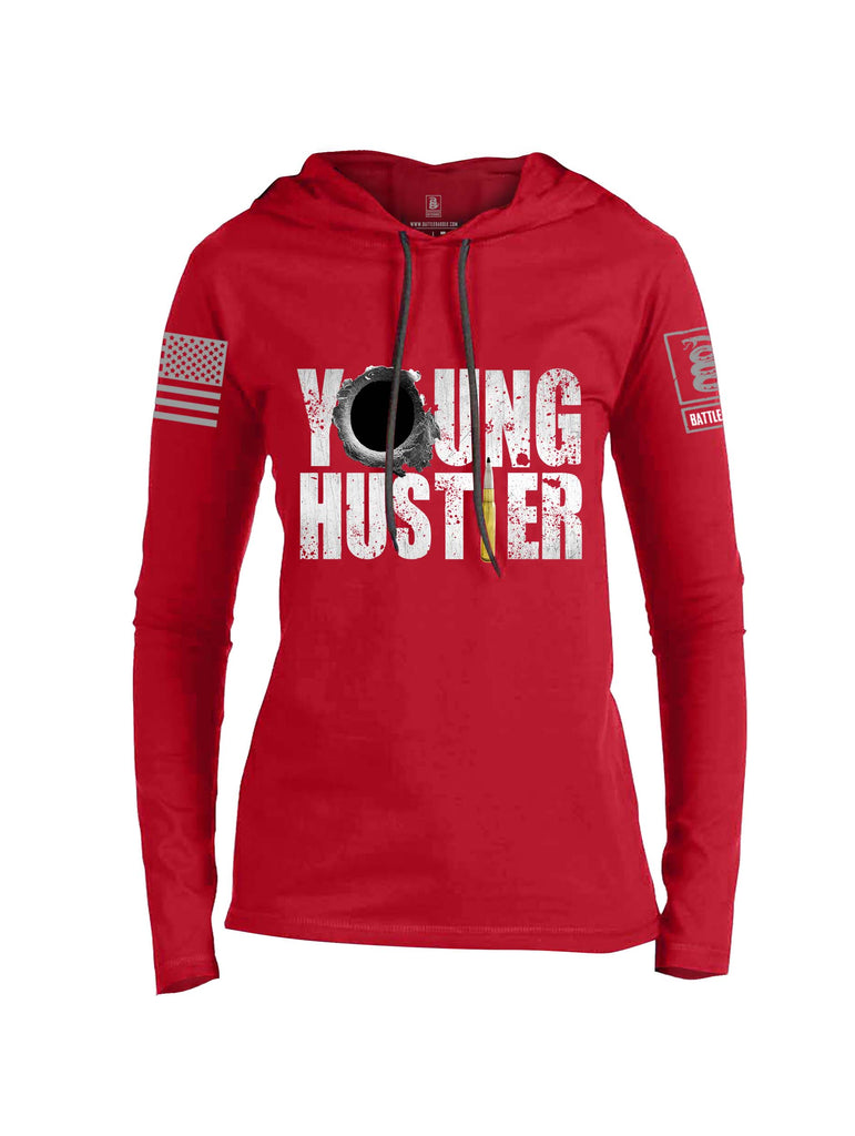 Battleraddle Young Hustler Grey Sleeve Print Womens Thin Cotton Lightweight Hoodie