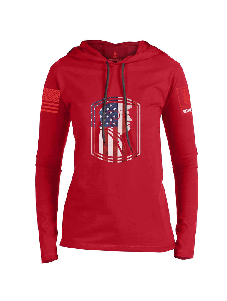 Battleraddle Trump Army USA Flag Red Sleeve Print Womens Thin Cotton Lightweight Hoodie shirt|custom|veterans|Apparel-Womens Hoodie-Cotton