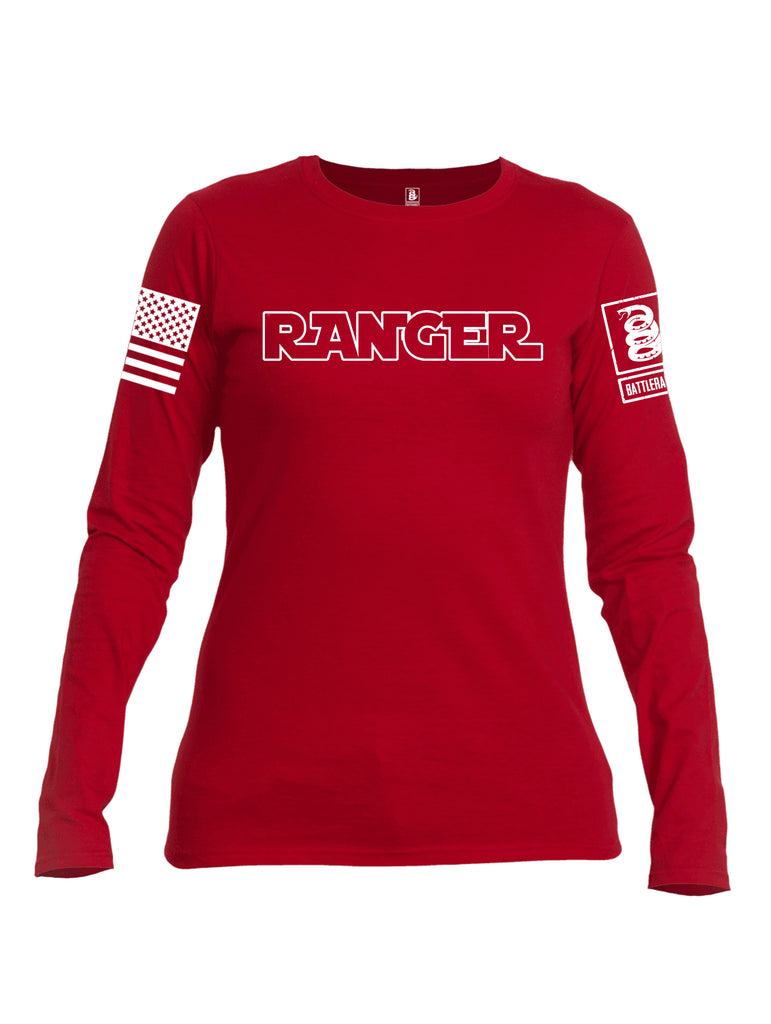 Battleraddle Ranger White Sleeve Print Womens Cotton Long Sleeve Crew Neck T Shirt