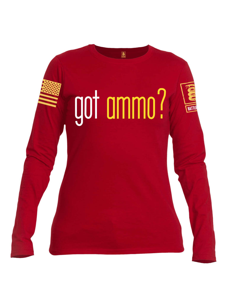 Battleraddle Got Ammo? Yellow Sleeve Print Womens Cotton Long Sleeve Crew Neck T Shirt