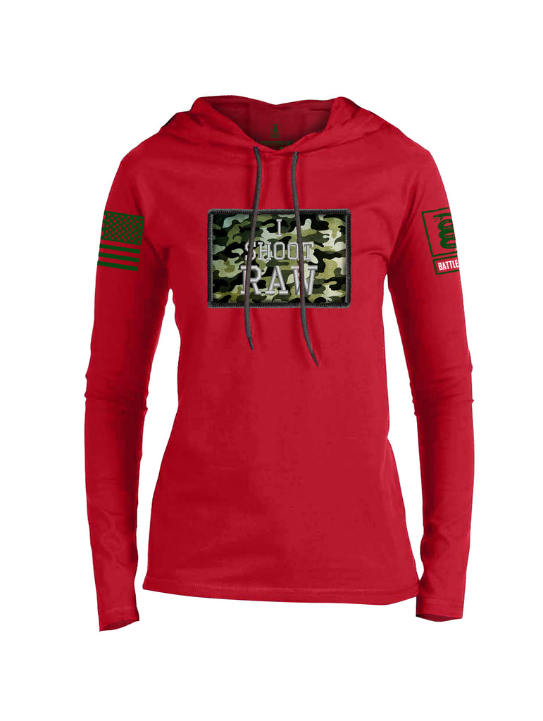 Battleraddle I Shoot Raw Green Sleeve Print Womens Thin Cotton Lightweight Hoodie