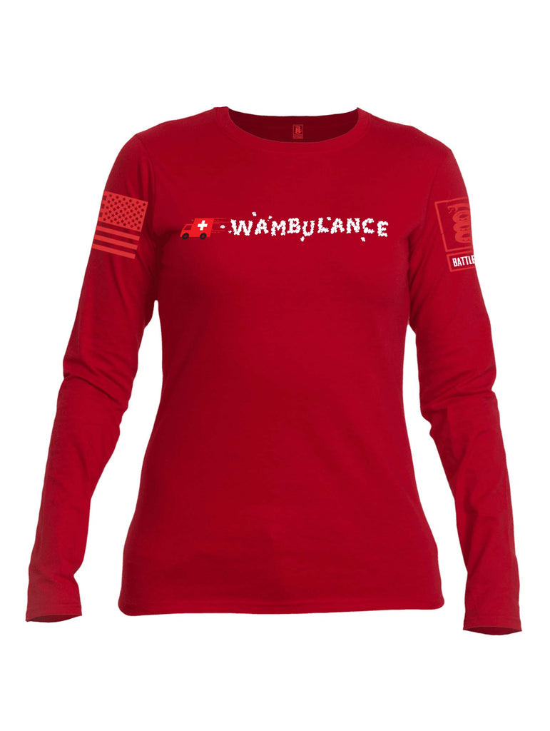 Battleraddle Wambulance Red Sleeve Print Womens Cotton Long Sleeve Crew Neck T Shirt