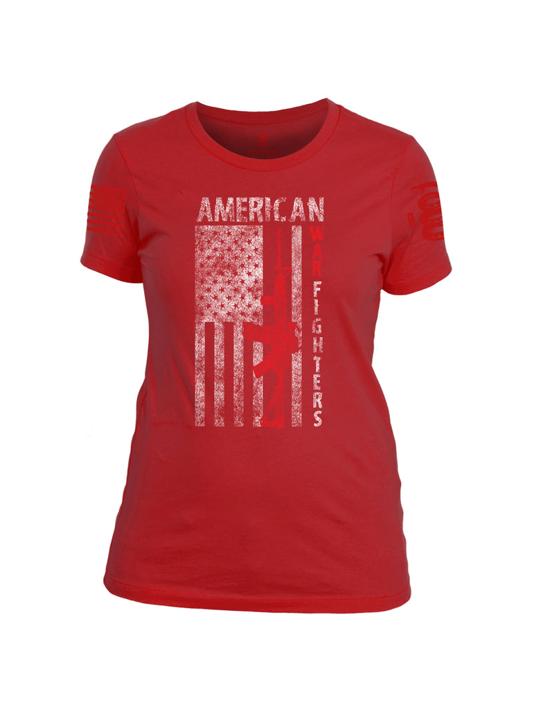 Battleraddle American War Fighters Red Sleeve Print Womens Cotton Crew Neck T Shirt - Battleraddle® LLC