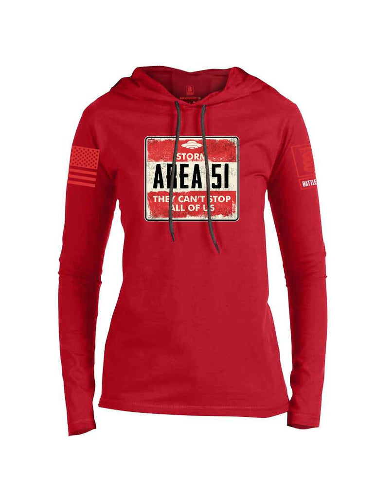 Battleraddle Storm Area 51 They Can't Stop All Of Us Red Sleeve Print Womens Thin Cotton Lightweight Hoodie