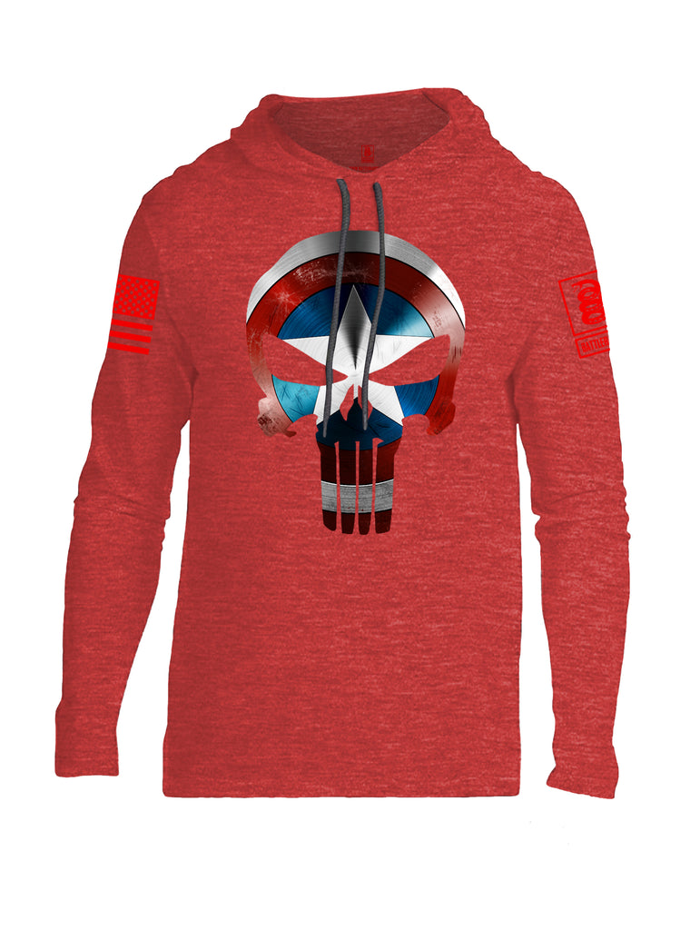 Battleraddle Captain Punisher America Shield Skull V1 Red Sleeve Print Mens Thin Cotton Lightweight Hoodie - Battleraddle® LLC