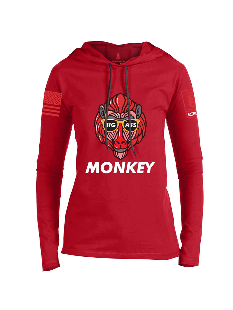 Battleraddle Big Ass Monkey Red Sleeve Print Womens Thin Cotton Lightweight Hoodie