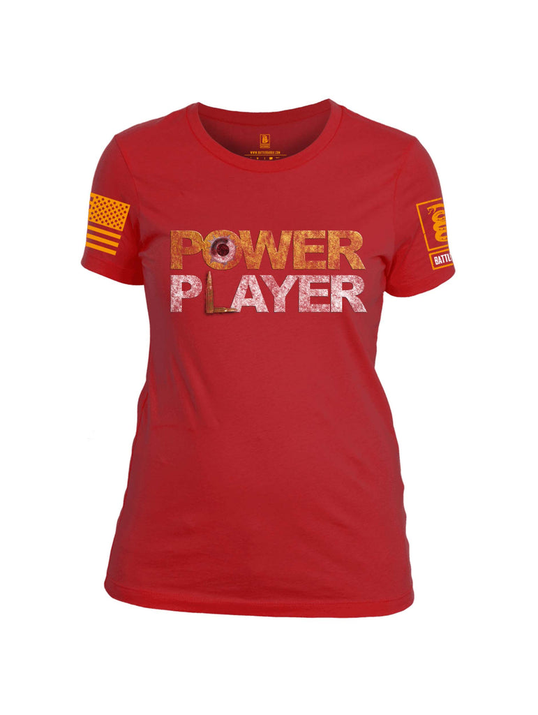 Battleraddle Power Player Orange Sleeve Print Womens 100% Battlefit Polyester Crew Neck T Shirt