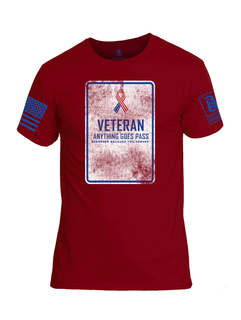Battleraddle Veteran Anything Goes Pass Reserved Because You Served Blue Sleeve Print Mens Cotton Crew Neck Cotton T Shirt