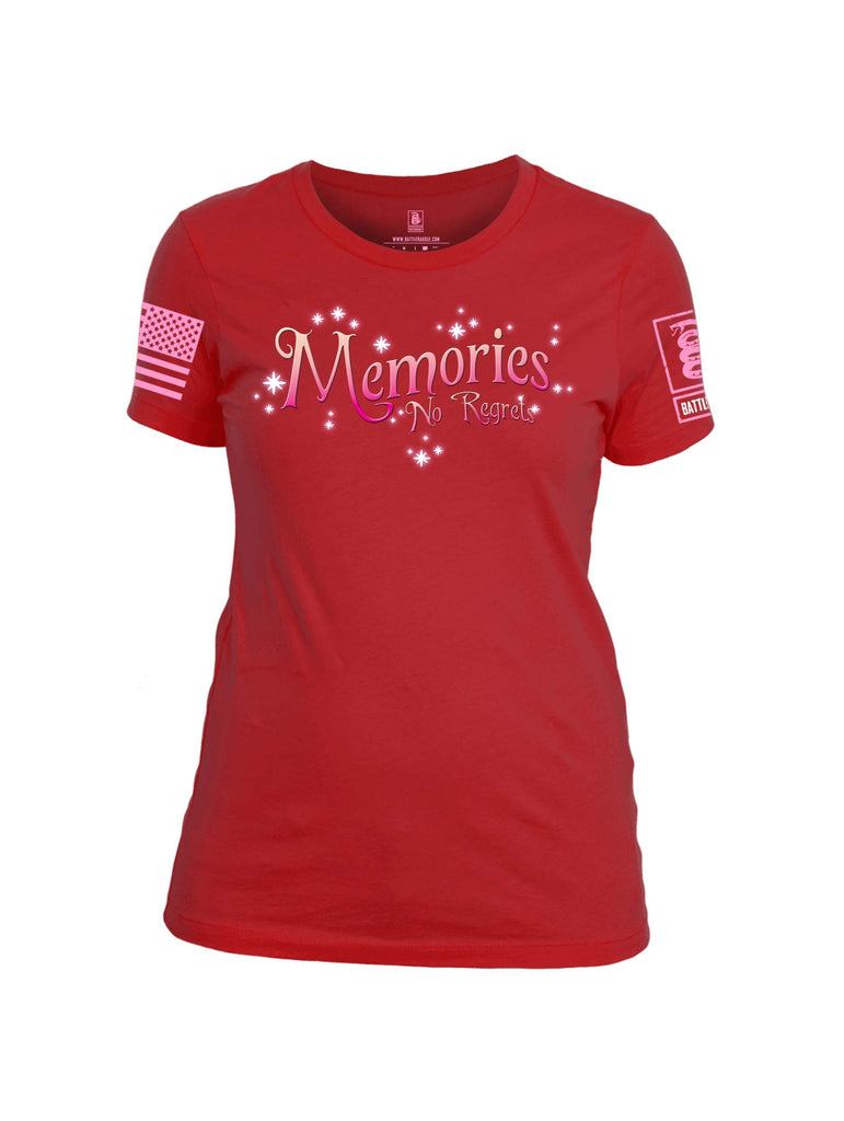 Battleraddle Memories No Regrets Pink Sleeve Print Womens Cotton Crew Neck T Shirt