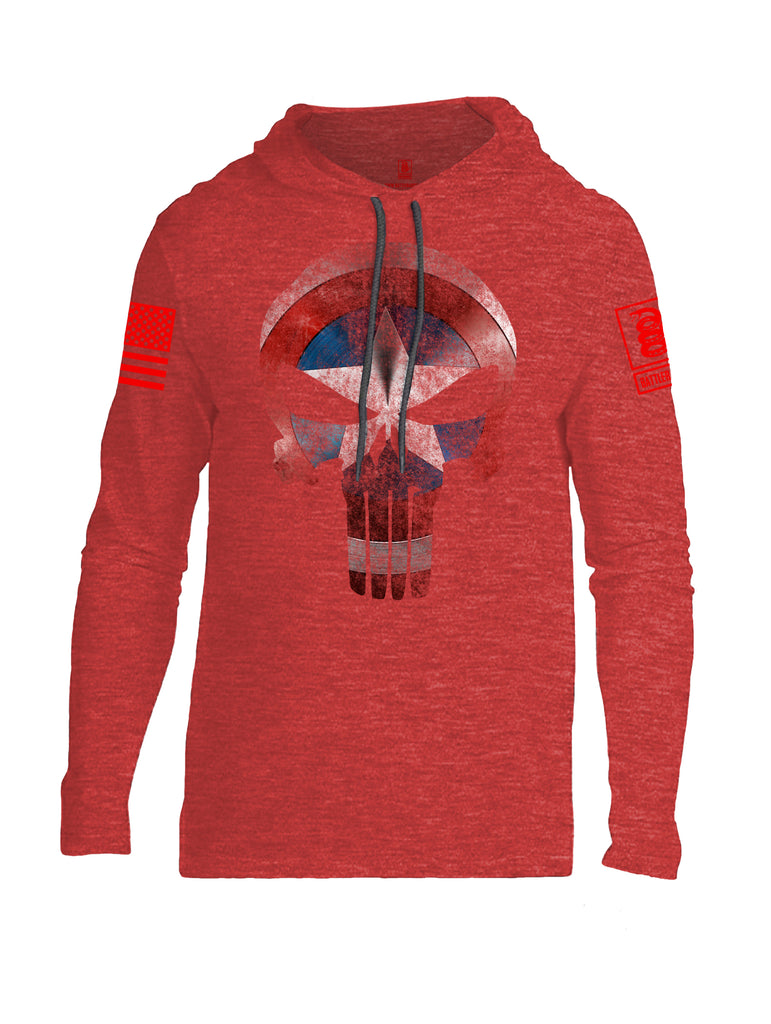 Battleraddle Captain Punisher America Shield Skull V2 Red Sleeve Print Mens Thin Cotton Lightweight Hoodie - Battleraddle® LLC