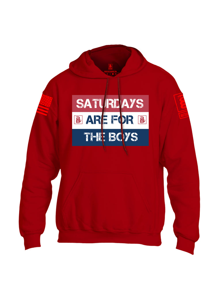 Battleraddle Saturdays Are For The Boys Red Sleeve Print Mens Blended Hoodie With Pockets