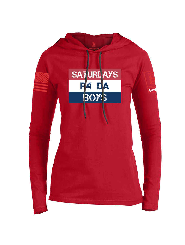 Battleraddle Saturdays R4 Da Boys Red Sleeve Print Womens Thin Cotton Lightweight Hoodie