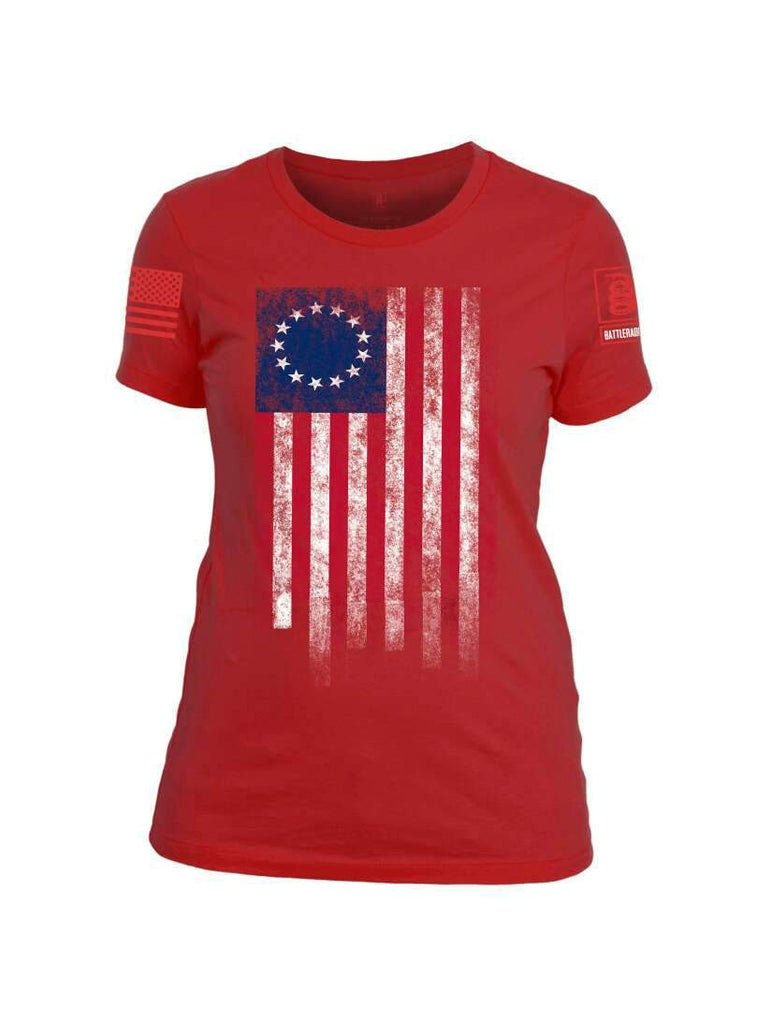 Battleraddle Thirteen Colonies Flag Red Sleeve Print Womens Cotton Crew Neck T Shirt shirt|custom|veterans|Apparel-Womens T Shirt-cotton