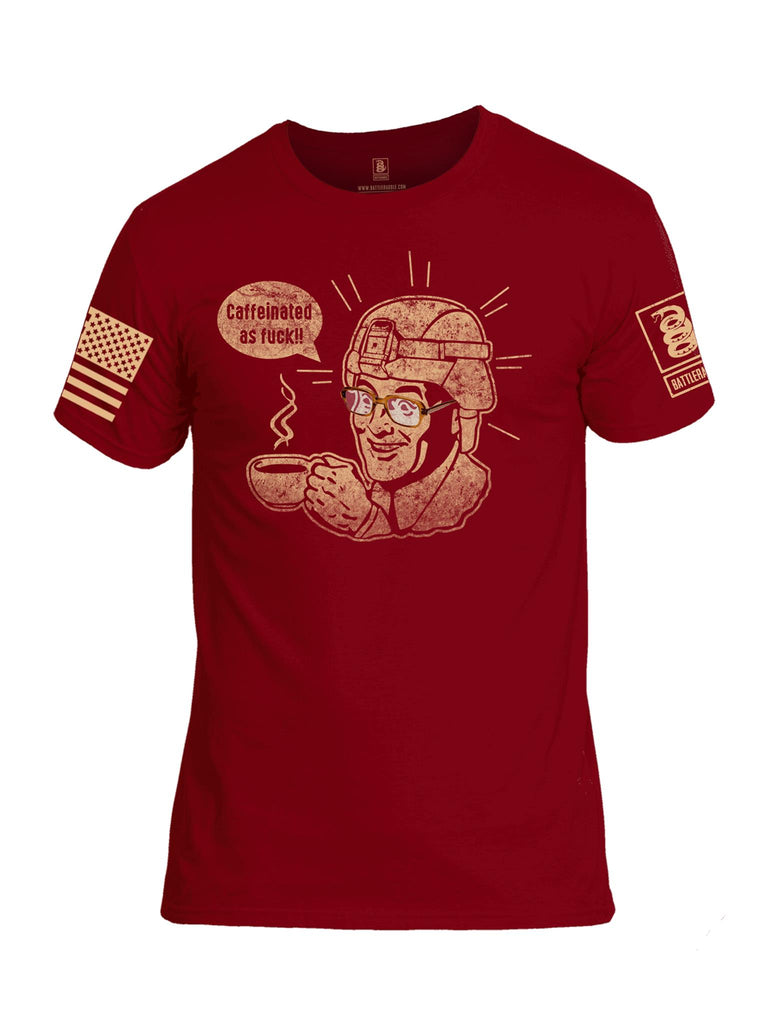 Battleraddle Caffeinated As Fuck Beige Sleeve Print Mens Cotton Crew Neck T Shirt - Battleraddle® LLC