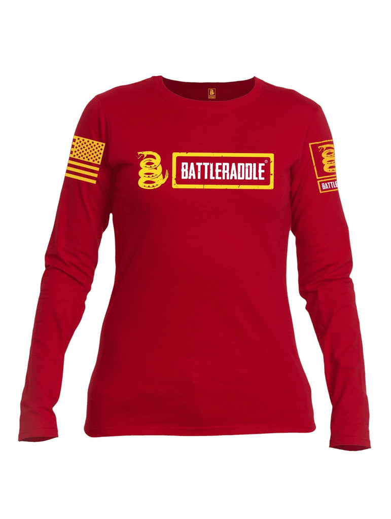 Battleraddle Original Design Logo V1 Yellow Sleeve Print Womens Cotton Long Sleeve Crew Neck T Shirt shirt|custom|veterans|Women-Long Sleeves Crewneck Shirt