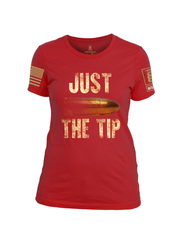 Battleraddle Just The Tip Big Bullet Brass Sleeve Print Womens Cotton Crew Neck T Shirt