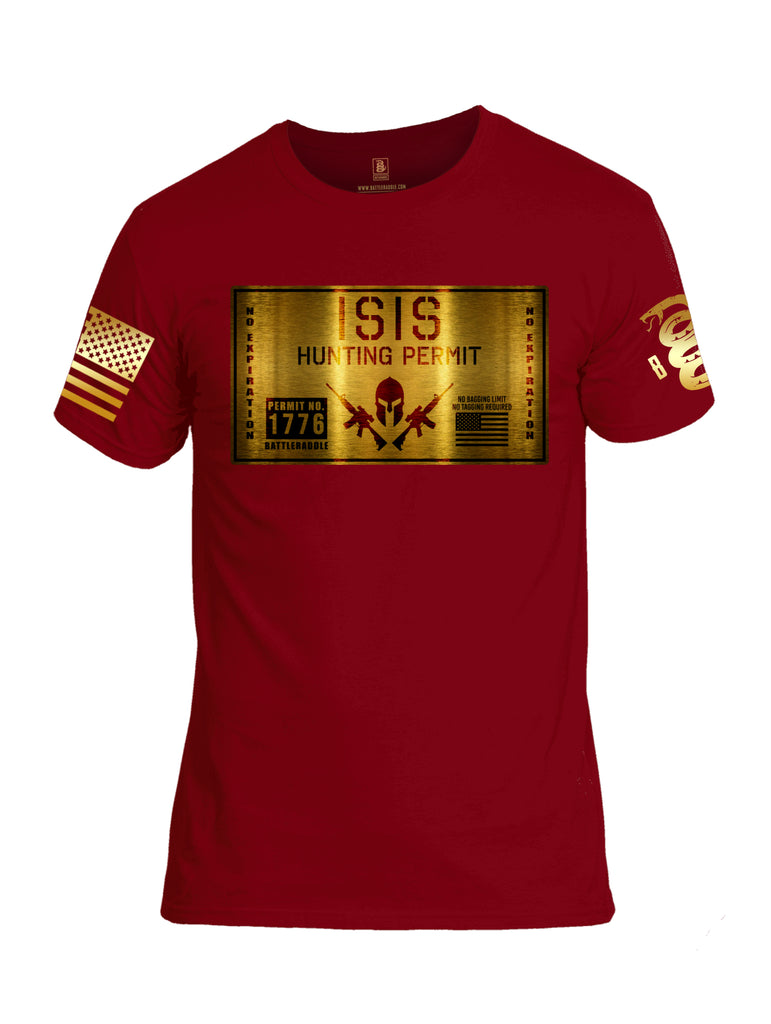Battleraddle  Isis Hunting Permit Brass Sleeve Print Mens Cotton Crew Neck T Shirt - Battleraddle® LLC
