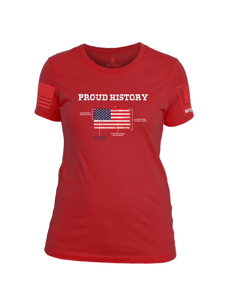 Battleraddle Proud History Red Sleeve Print Womens Cotton Crew Neck T Shirt