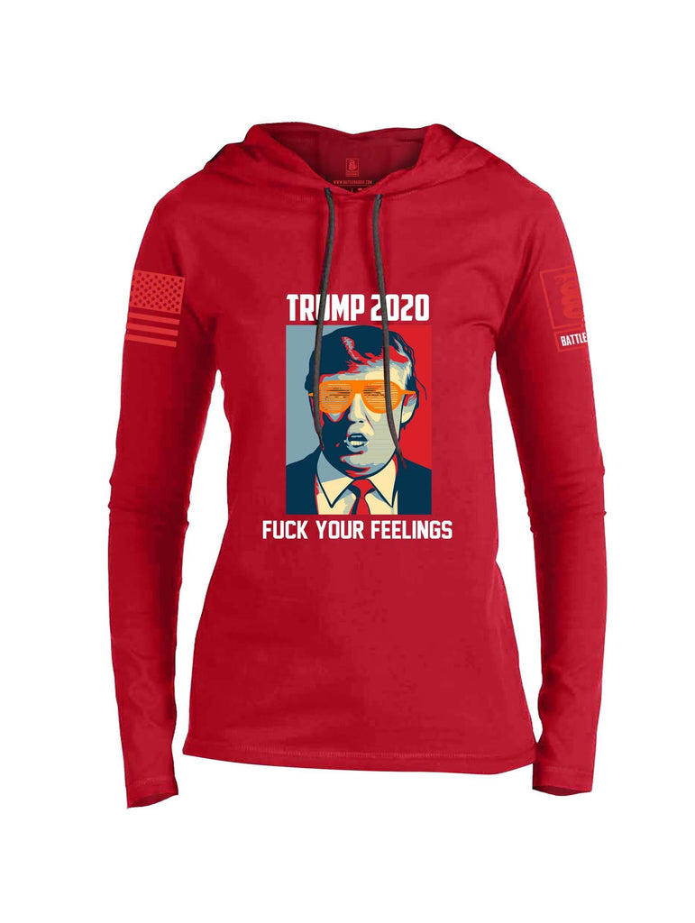 Battleraddle Trump 2020 Fuck Your Feelings Red Sleeve Print Womens Thin Cotton Lightweight Hoodie shirt|custom|veterans|Apparel-Womens Hoodie-Cotton