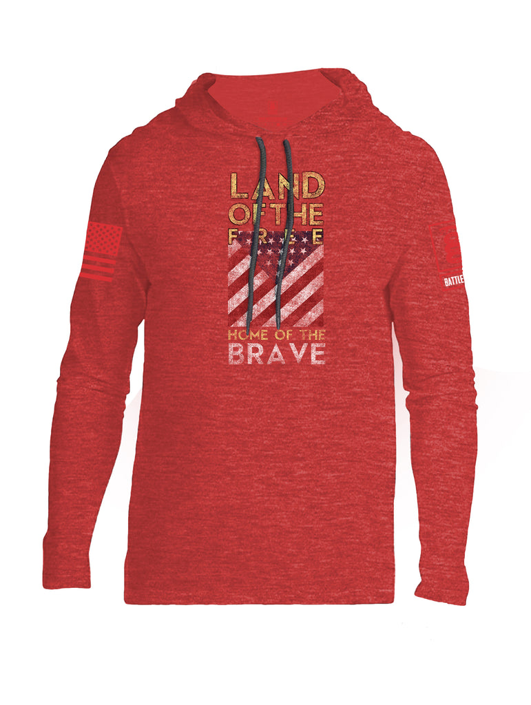 Battleraddle Land Of The Free Home Of The Brave Red Sleeve Print Mens Thin Cotton Lightweight Hoodie